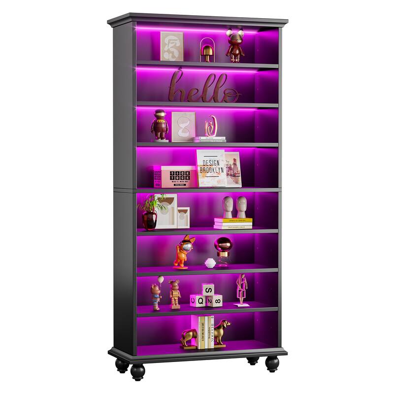 9-tier Tall Bookshelves LED Bookcase for Study Room