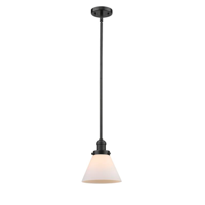 Innovations Lighting Large Cone Single Light 8" Wide Mini Pendant with - Oiled Rubbed Bronze / Matte White Cased