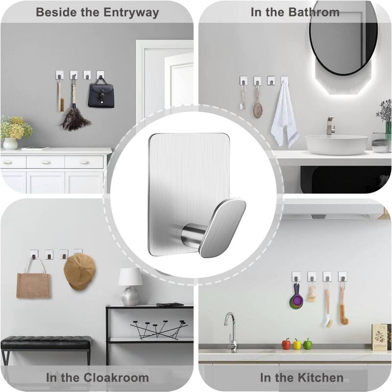 (Pack of 4) Adhesive Hooks Towel/Coat Hooks Stick to Bathroom or Kitchen