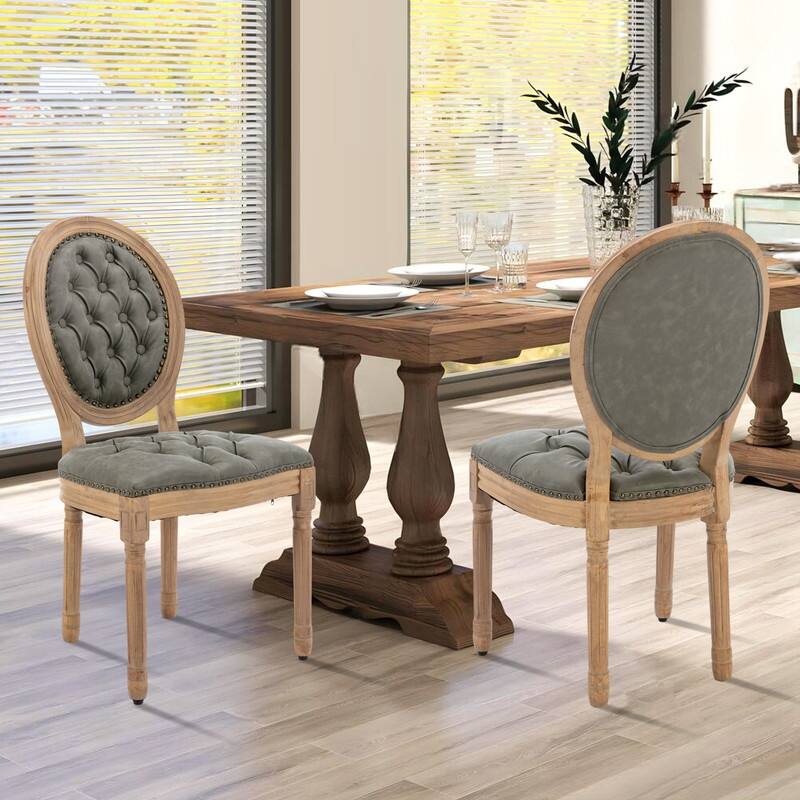 French Chair Dining Chair Solid Wood with Nailhead Trim Set of 2