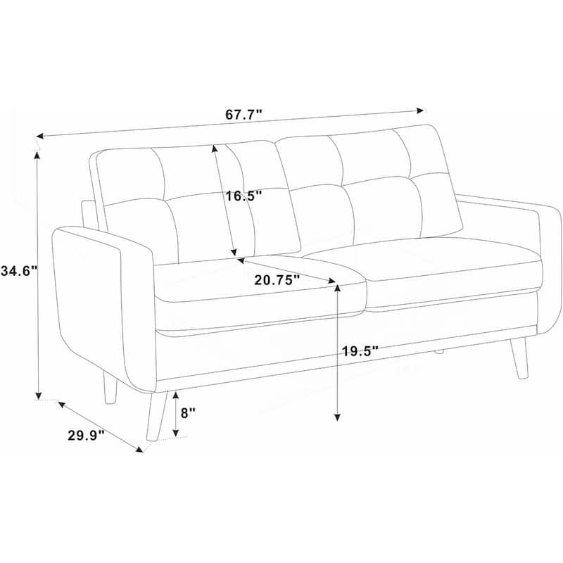 Mid-Century Modern Tufted Loveseat Sofa with Sturdy Wooden Legs for Relaxation