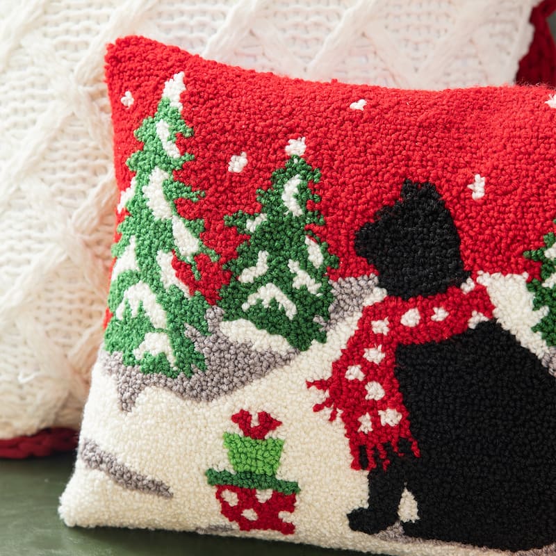 Glitzhome Hooked Cat Dog Christmas Tree Throw Pillow Home Sofa Decor