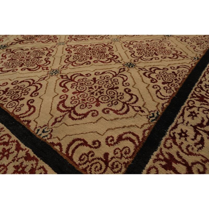 8x12'9'' Tibetano Hand Knotted Wool Beige Botanical Tibetan Patterned Area Rug - 8' x 12' 9''