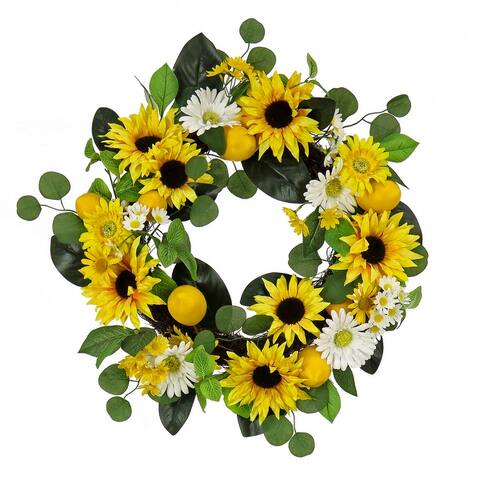 24" Daisy, Sunflower and Lemon Wreath