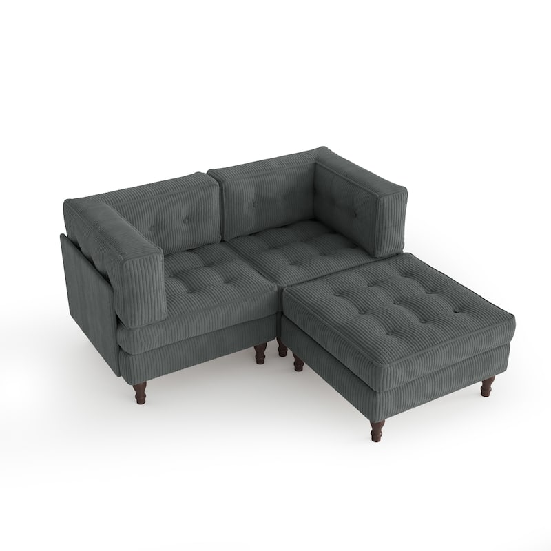 Corduroy Upholstered Modular Corner Sectional Sofa with Reversible Ottoman