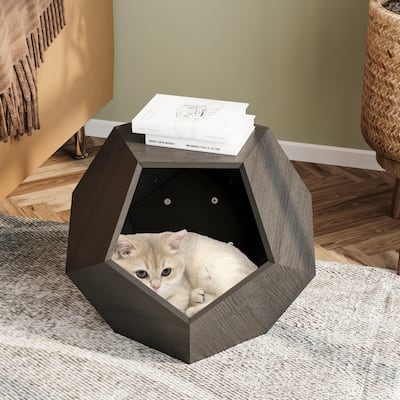 25.98'' Shaped Modern Pet Furniture Cat Kennel Side Table MDF Multi-Purpose Furniture,Burmese Sapwood