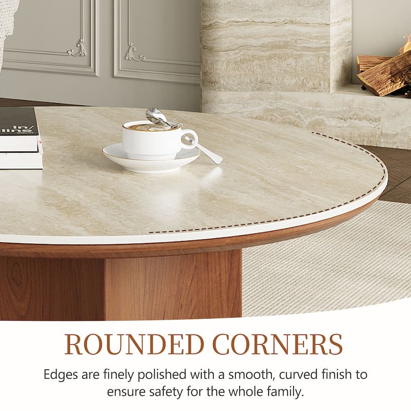 Mid-century Modern Coffee Table,35.43" With Sintered Stone Table Top, Solid Wood Legs