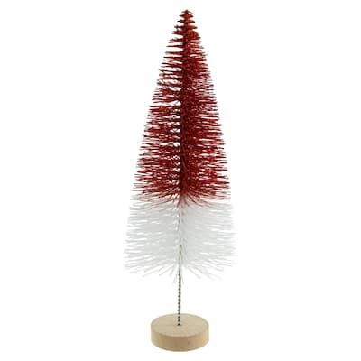 Glittered Bottlebrush Christmas Tree - 12" - Red and White