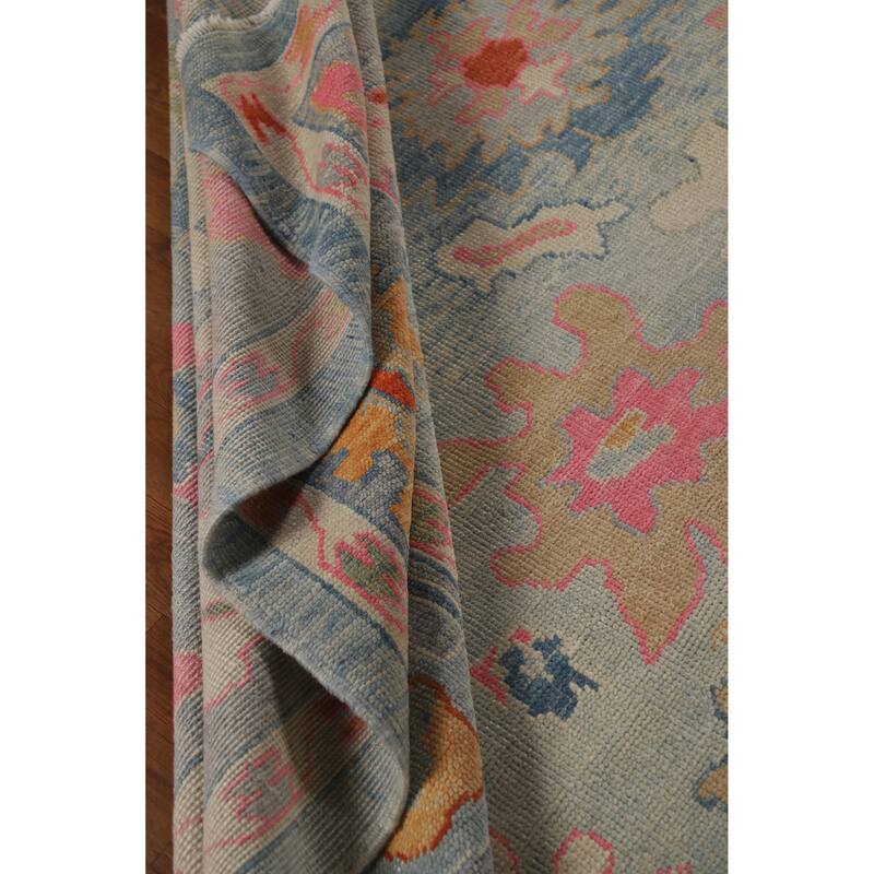 Hand Knotted Oriental 100% Wool Carpet Transitional All-Over Navy Blue & Blues Oushak Area Rug - 11' 5'' X 9' 3''