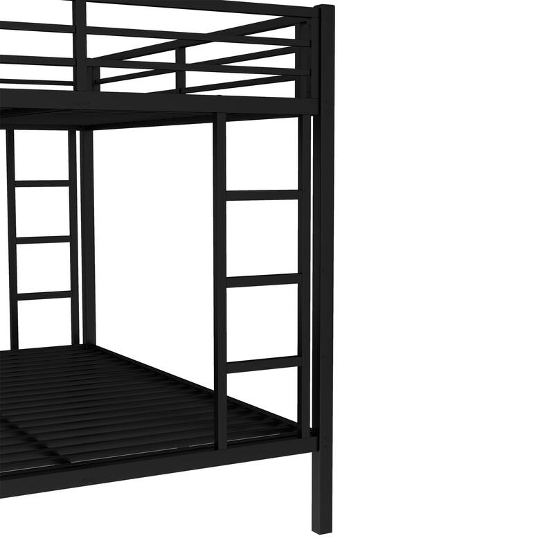 Queen over Queen Metal Bunk Bed with Twin Trundle, Black