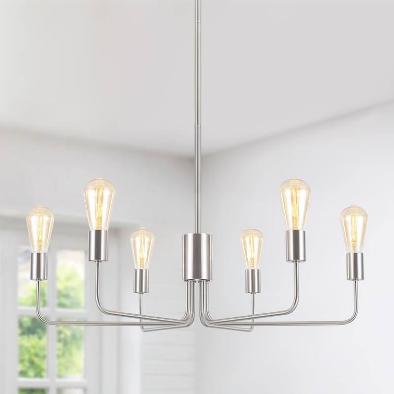 6-Light 30.15"W Kitchen Island Modern Chandeliers for Living Room - Nickel