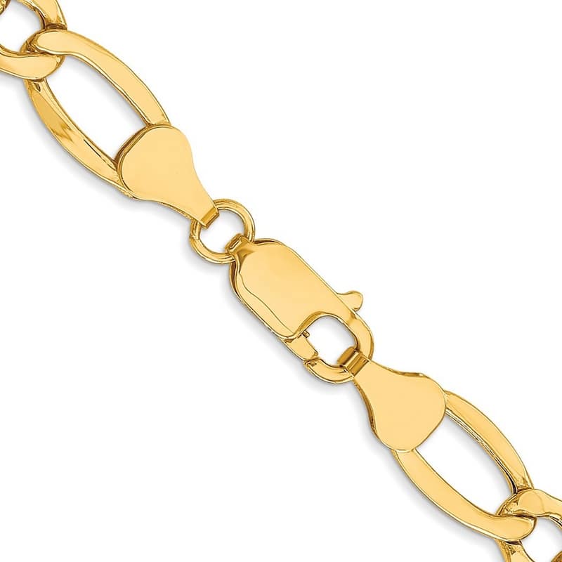 Curata 10k Semi Solid Lobster Claw Closure 7.3mm Semi solid Figaro Chain Bracelet