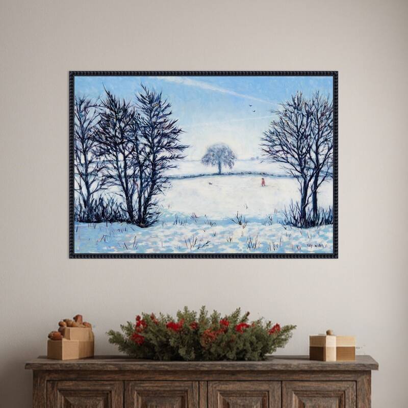 A Snowy Winters Walk by Tilly Willis Framed Canvas Wall Art Print - Sylvie Beaded Black