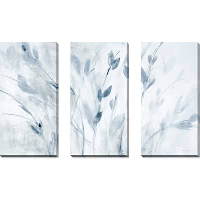 "Blue Misty Leaves" 3 Piece Set on Canvas