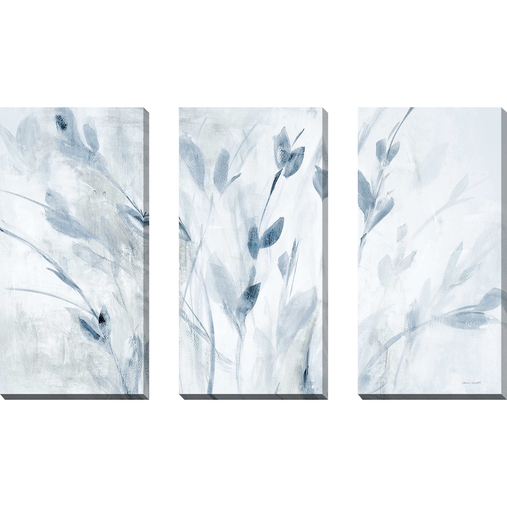 "Blue Misty Leaves" 3 Piece Set on Canvas