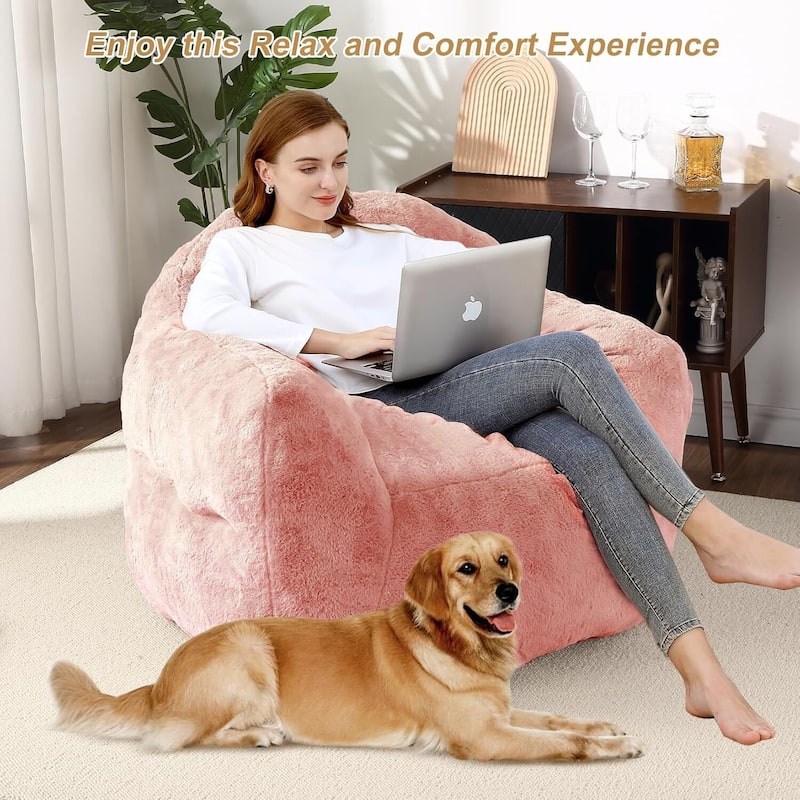 Extra Large Pre-Filled Pink Bean Bag Chair Sofa for Living Room Bedroom