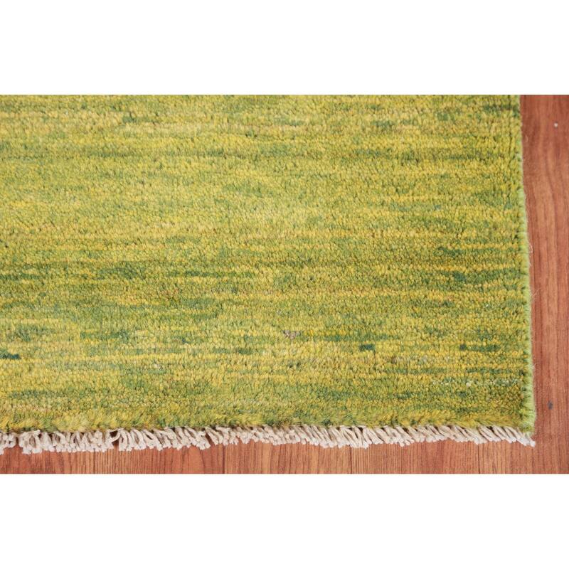 Green Yellow Modern Gabbeh Oriental Rug Hand-Knotted Wool Carpet - 3'4" x 4'9"