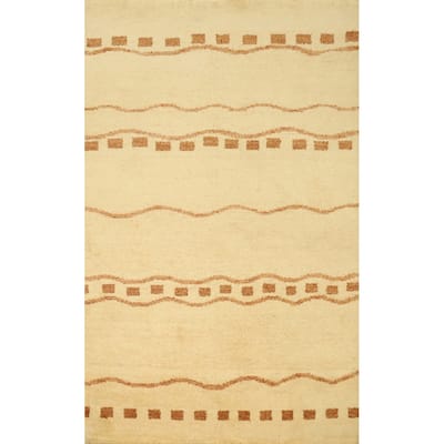 Hand Knotted Oriental 100% Wool Carpet Modern Modern Beige & Ivories Gabbeh Area Rug - 5' 11'' X 4' 0''