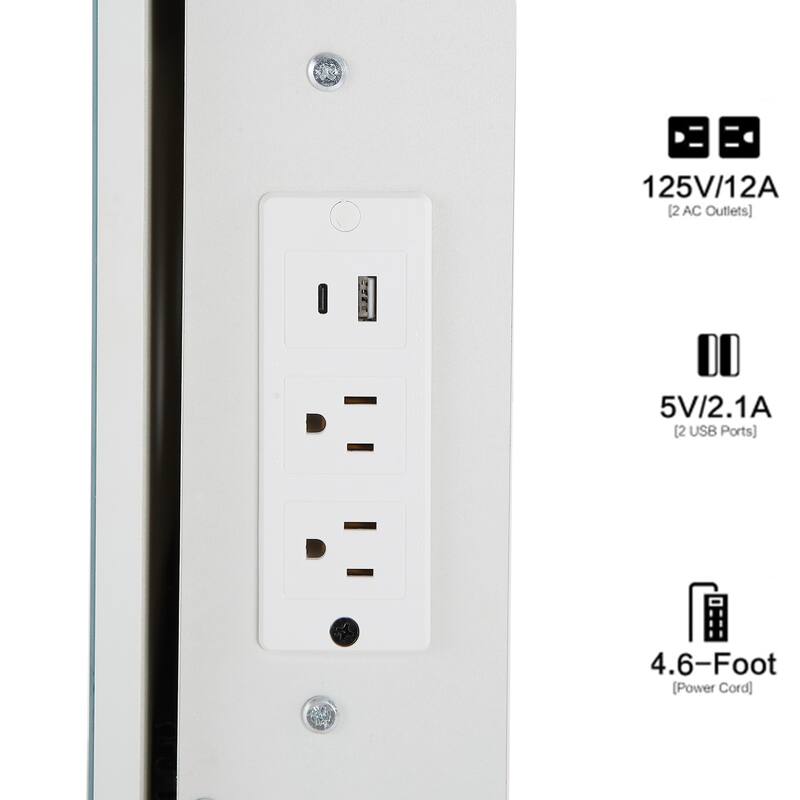 Makeup Vanity Desk with Slidding LED Lighted Mirror, Power Outlet & Hair Dryer Bracket, Small Dressing Table Set with Stool