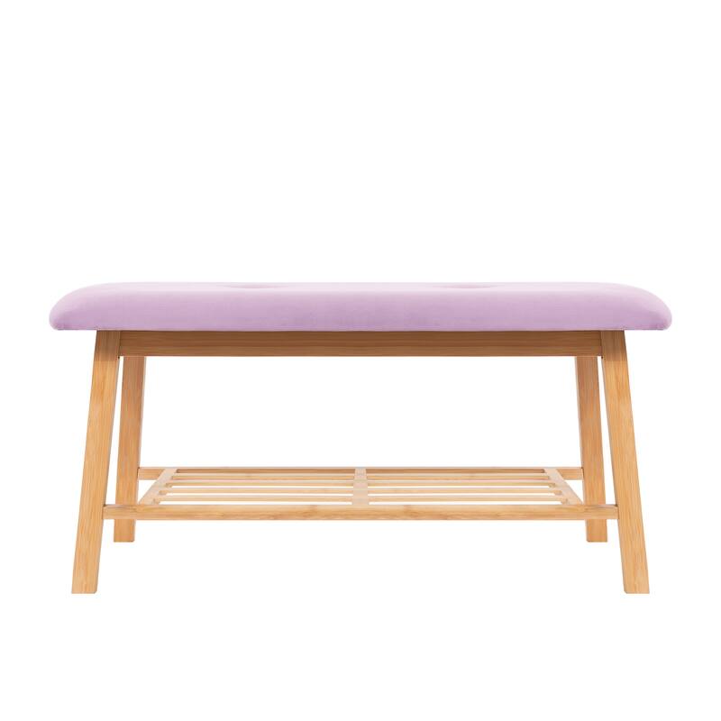 StorageWorks Tufted Bench, Entryway Bench with Shoe Storage Shelf - 36.22"x13.78"x17.72"