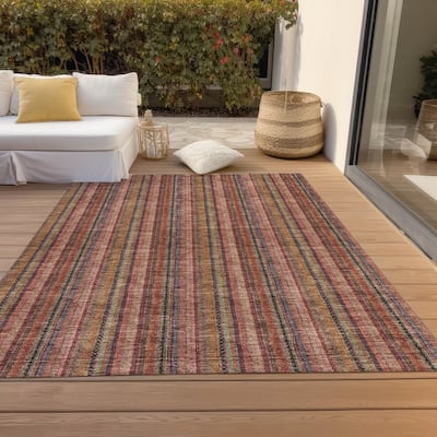 Machine Washable Indoor/ Outdoor Stripe Chantille Rug