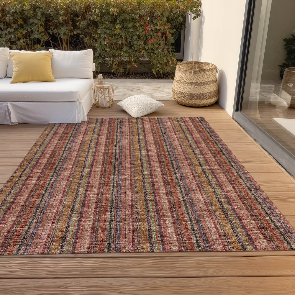 Machine Washable Indoor/ Outdoor Stripe Chantille Rug