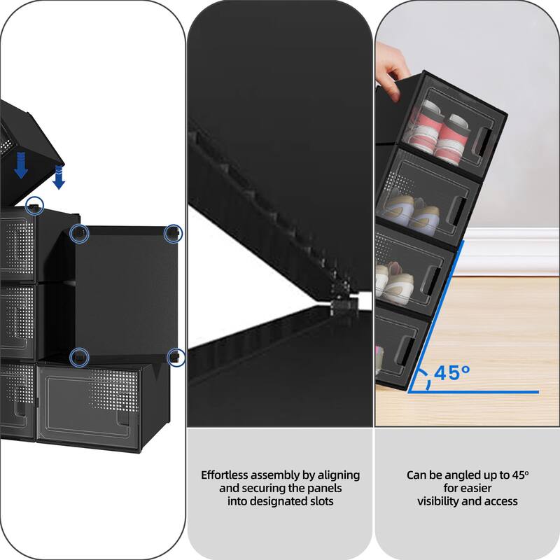 6/12/18 Pack Shoe Storage Box Plastic Stackable Shoe Organizer for Closet Foldable Sneaker Containers Bins Holders Racks