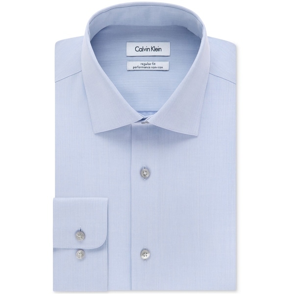 Calvin Klein Mens Performance Non Iron Button Up Dress Shirt, blue, 18.5" Neck 36"-37" Sleeve