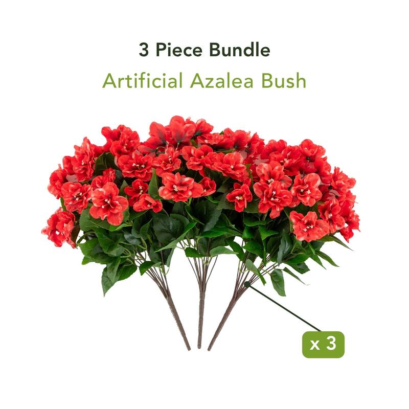 19-in UV Resistant Artificial Azalea Bush (Indoor/Outdoor) - Set of 3