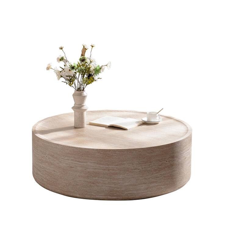 39.37" Round Coffee Table with Mars Pattern, Modern Drum Circle Design for Living Room, Stylish Accent Table