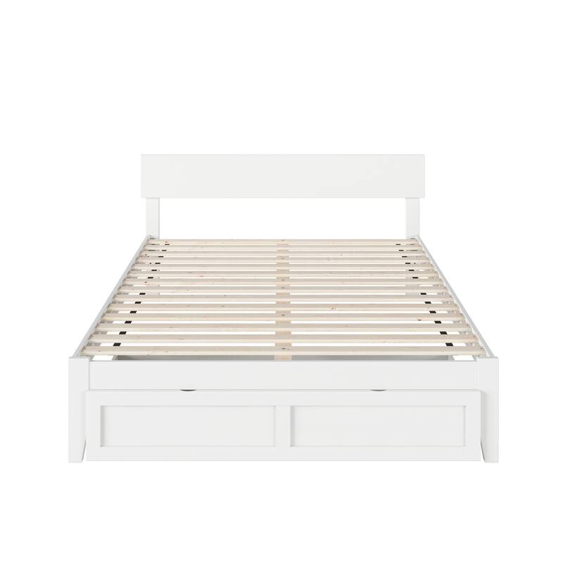 Bed with Foot Drawer - Modern Grey Finish - Panel Headboard - Slat Kit - No Foundation Needed