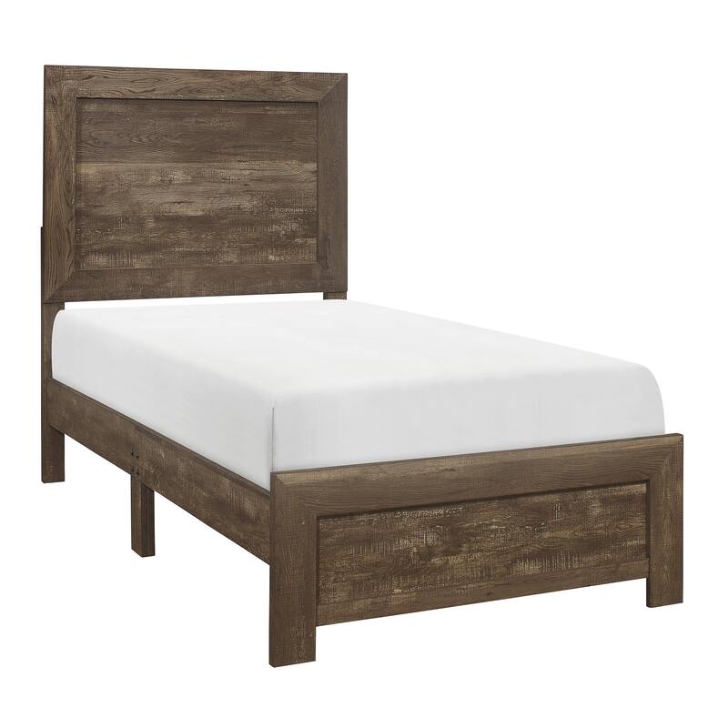 Rustic Brown Twin Size Wooden Bed with Headboard and Footboard