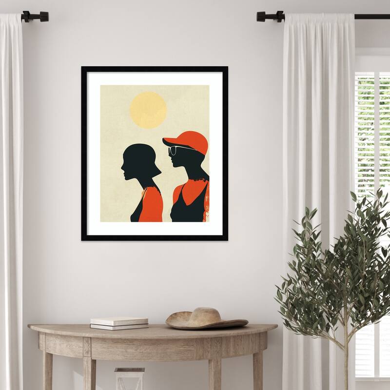 Sunny Sisters by Layla Oz Wood Framed Wall Art Print - Svelte Noir Black
