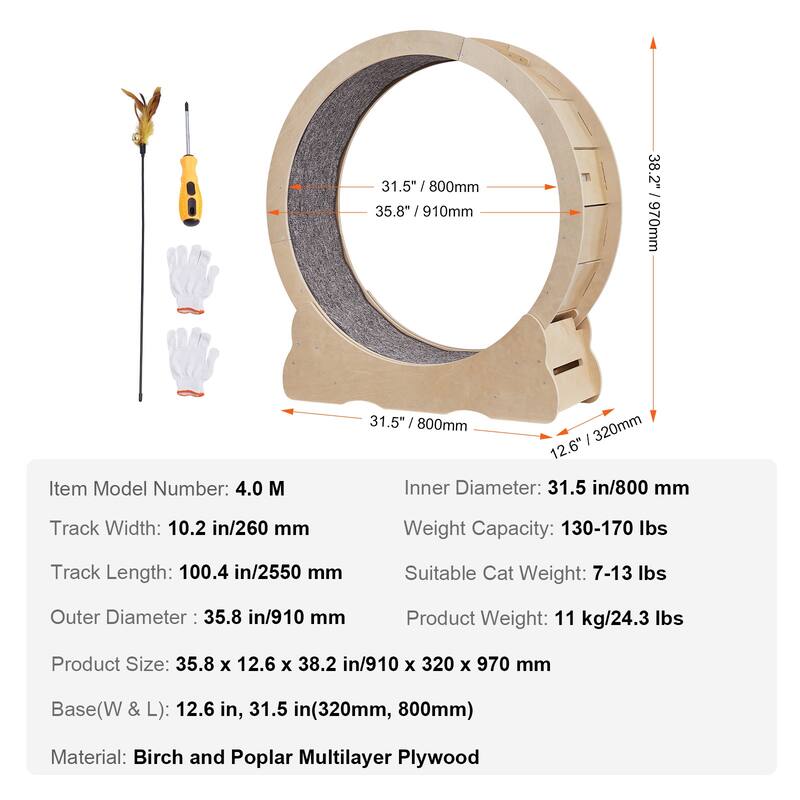 Cat Exercise Wheel, Large Cat Treadmill Wheel for Indoor Cats, Cat Running Wheel with Detachable Carpets