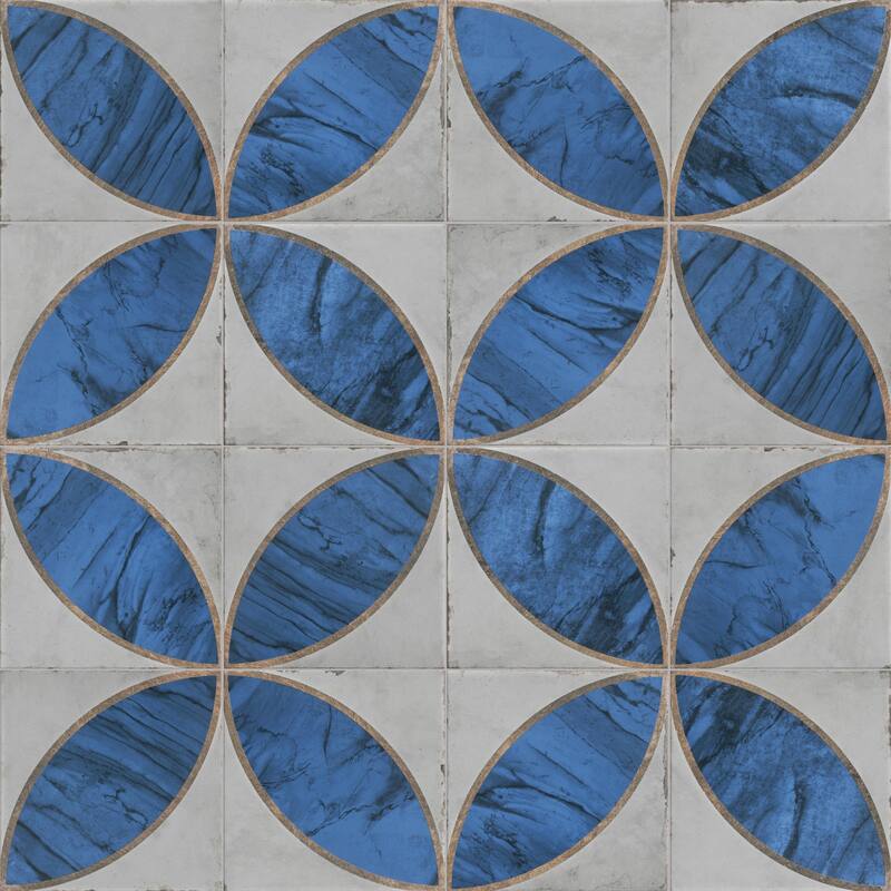 Merola Tile Renaissance Deco Indigo Mandorla 7-7/8" x 7-7/8" Porcelain Floor and Wall Tile - Case (14 Tiles)