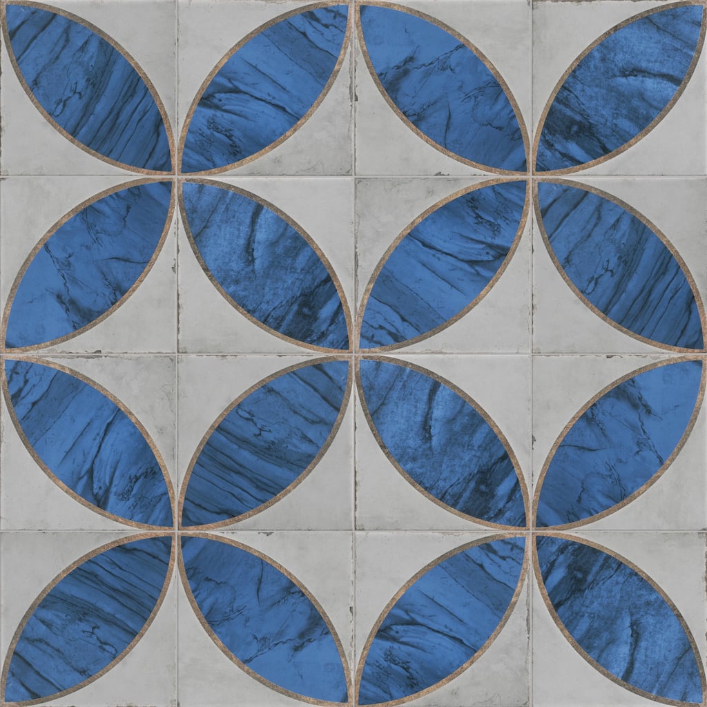 Merola Tile Renaissance Deco Indigo Mandorla 7-7/8" x 7-7/8" Porcelain Floor and Wall Tile