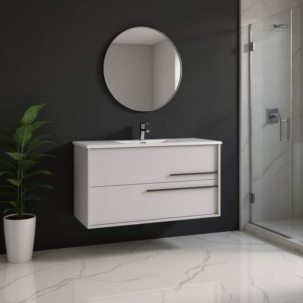 HomeRoots 40" Off White Wood Floating Bathroom Vanity With White Sink And Two Drawers - 40.00 in. x 24.60 in. x 21.60 in.
