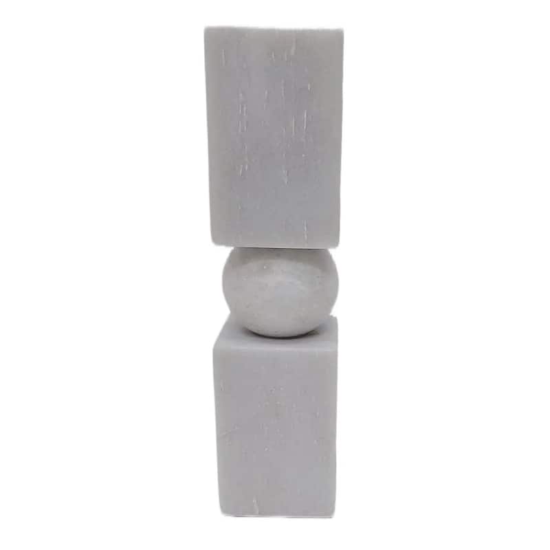 Marble Stone Taper Holder with Geometric Contemporary Design - 3" x 3" x 12"