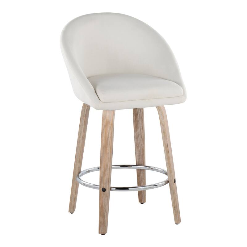 Carson Carrington Livesey High Back 26" Fixed-Height Counter Stool with Bent Wood Legs & Round Footrest (Set of 2) - Cream Fabric/Light Grey Wood/Chrome