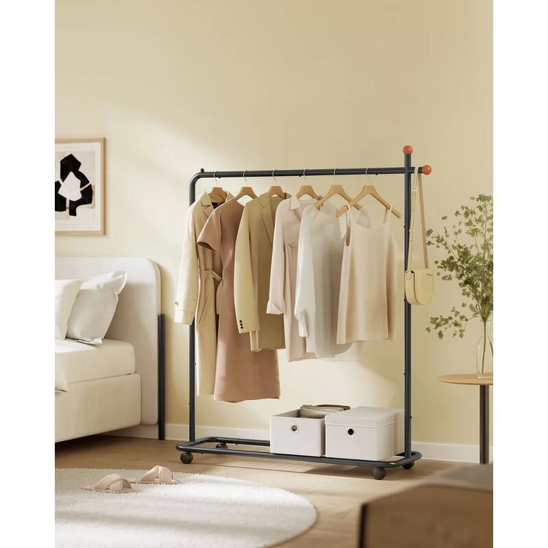 Black Clothes Rack with 2 Rails Storage Shelf Side Organizer and Wheels for Bedroom or Closet - 19.7"D x 40.6"W x 74.6"H