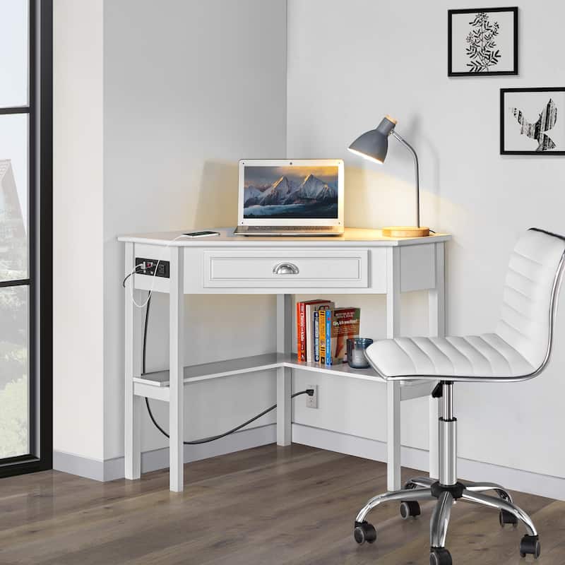 Yaheetech L Shaped Corner Computer Desk with Power Outlets