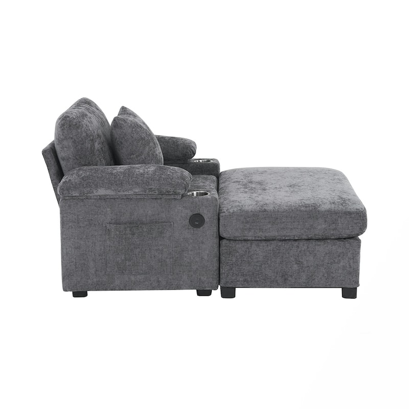 USB Charging Ports Oversized Arm Chair With Ottoman