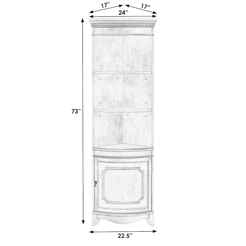 Dowling 24 in. W x 73 in. H Quarter Round Wood Corner Cabinet with 3 Open Shelves and 1 Lower Storage Cabinet