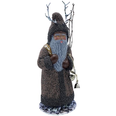 12" Schaller Krampus In A Brown Beaded Coat Paper Mache Christmas Candy Container