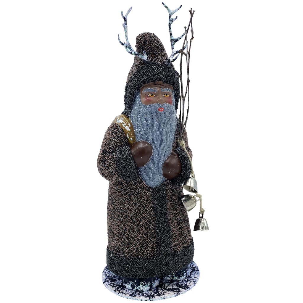 12" Schaller Krampus In A Brown Beaded Coat Paper Mache Christmas Candy Container