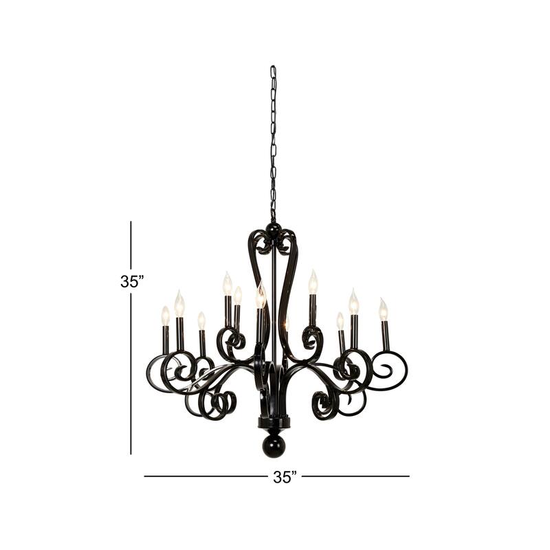 Black Metal Antique Style 18 Light Room Chandelier with Scrolls