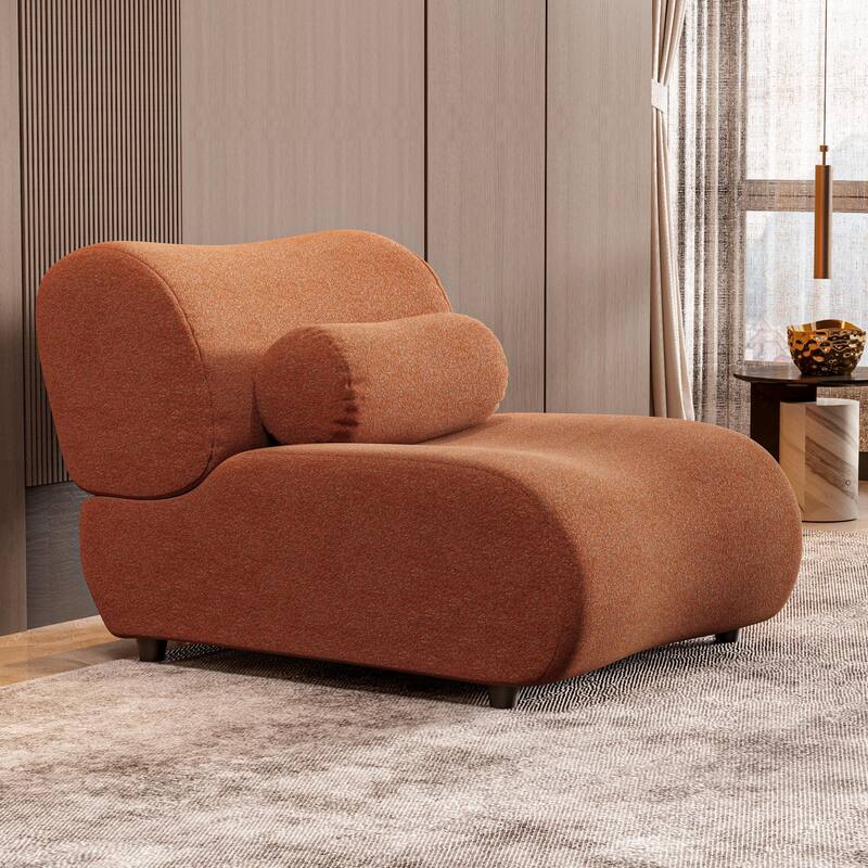 Modern Armless Lounge Sofa with 70° Reclined Backrest and Cylindrical Pillows for Living Room and Guest Room - Orange