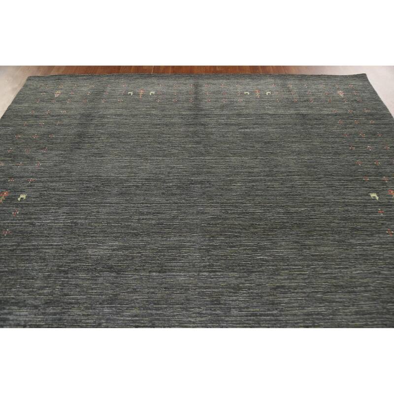 Gabbeh Indian Area Rug Hand-Knotted Grey Wool Carpet - 7'10"x 9'11"