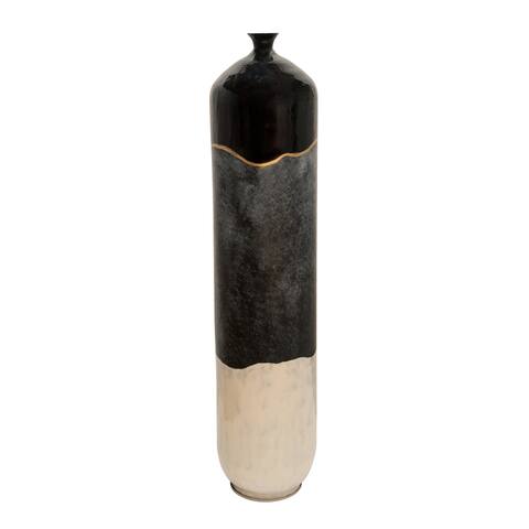 Metal 42"h Flute Vase, Black, white 42.0"H