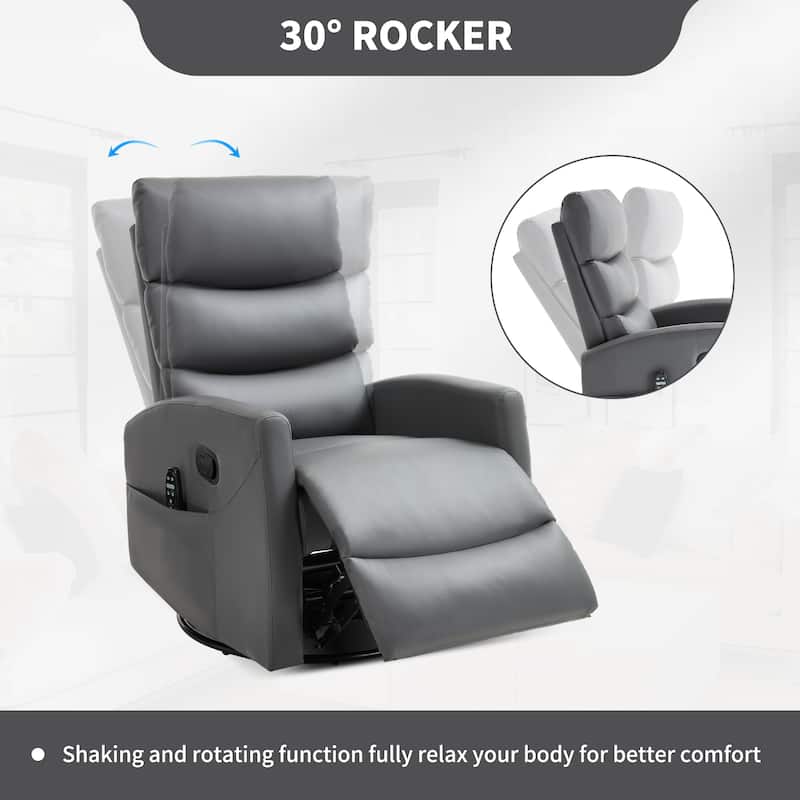 360° Swivel Rocking Recliner with Heat & Massage in Faux Leather